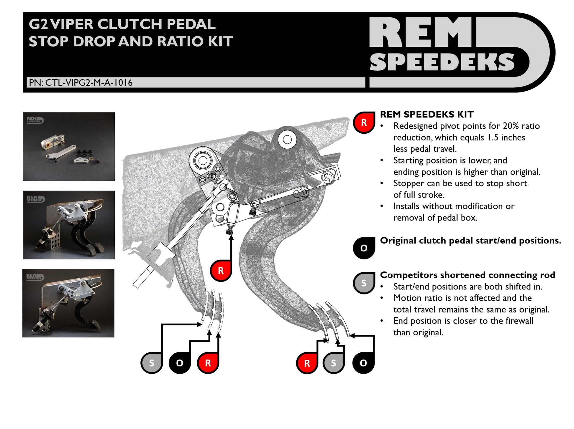clutch pedal travel G2 VIPER CLUTCH PEDAL STOP DROP AND RATIO KIT (CTL-VIPG2-M-A-1016)